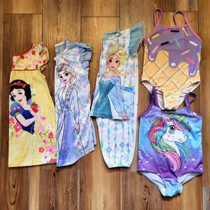 Girls 2T PJs and Swim Lot - 5 Pieces Toddler Spring Summer Nightgowns Swimsuit